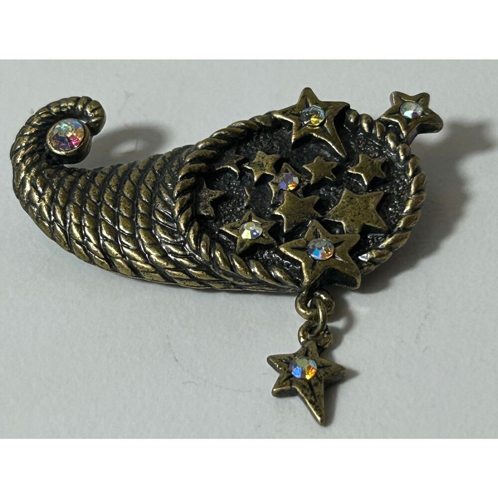 Vintage DD Signed Cornucopia Star Brooch with Rhinestones 2" Wide